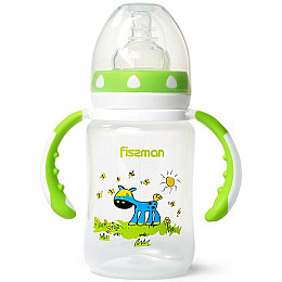 Бутылочка для кормления детская Baby Ослик на поляне 240 мл с ручками Fissman DP43959