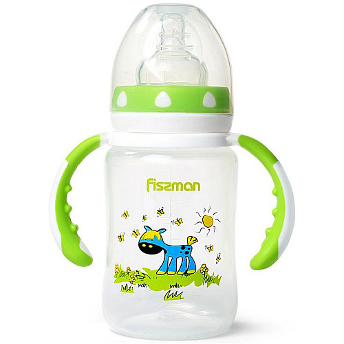 Бутылочка для кормления детская Baby Ослик на поляне 240 мл с ручками Fissman DP43959