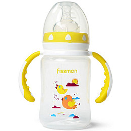 Бутылочка для кормления детская Baby Птички в облаках 240 мл с ручками Fissman DP43960