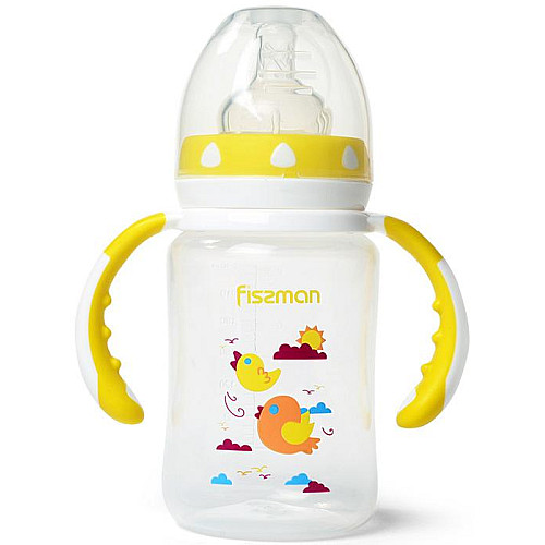 Бутылочка для кормления детская Baby Птички в облаках 240 мл с ручками Fissman DP43960