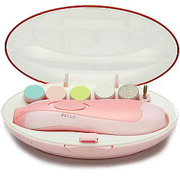 Набір Дитяча електрична полірувальна машинка для нігтів та ножиці для новонароджених дітей VOLRO Рожевий/Білий (vol-1465)