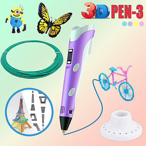 3D ручка з LCD дисплеєм і комплектом еко пластику для малювання 3DPen Hot Draw 3 Violet