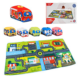 Набір тканинних машинок з килимком Huager 158х80х2 см 6 м'яких машинок Різнокольоровий (111906)