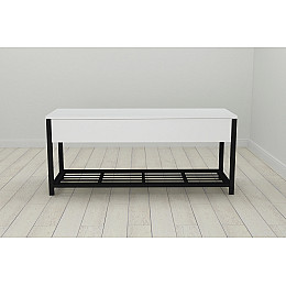 Банкетка з ящиком Ferrum-decor Дрейк 1  550x1000x400 метал чорний ДСП біле 16 мм (DRE0001)