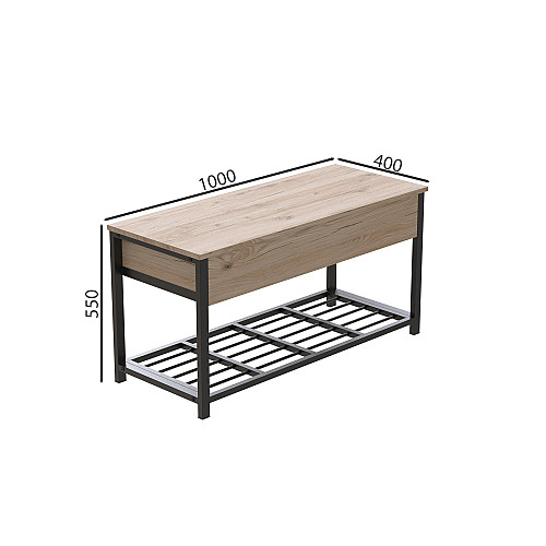 Банкетка с ящиком Ferrum-decor Дрейк 1 550x1000x400 металл Черный ДСП Дуб Сан-Марино 16 мм (DRE0002)