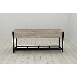 Банкетка з ящиком Ferrum-decor Дрейк 1  550x1000x400 метал чорний ДСП Сонома Трюфель 16 мм (DRE0005)