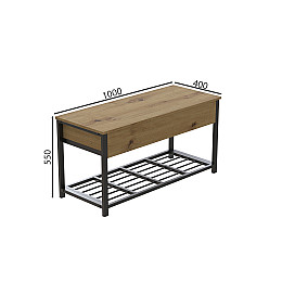 Банкетка з ящиком Ferrum-decor Дрейк 1 550x1000x400 метал чорний ДСП Дуб Артизан 16 мм (DRE0006)