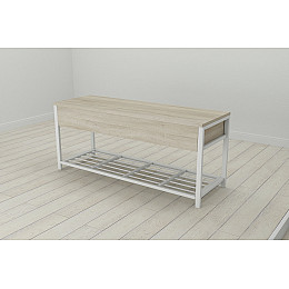 Банкетка з ящиком Ferrum-decor Дрейк 1  550x1000x400 метал Білий ДСП Сонома 16 мм (DRE0011)