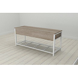 Банкетка з ящиком Ferrum-decor Дрейк 1  550x1000x400 металевий Білий ДСП Сонома Трюфель 16 мм (DRE0012)