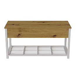 Банкетка з ящиком Ferrum-decor Дрейк 1 550x1000x400 металевий Білий ДСП Дуб Артізан 16 мм (DRE0013)