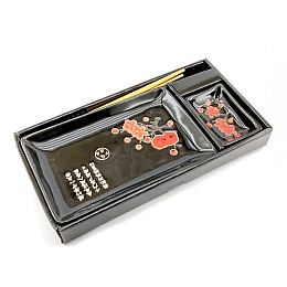 Сервіз для суші None Червона сакура на чорному фоні 1 персона 28х14 см (DN34280A)