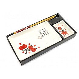 Сервіз для суші None Червона сакура на білому фоні 1 персона 28х14 см (DN34280B)