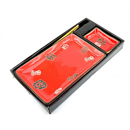 Сервіз для суші None Ієрогліфи на червоному фоні 1 персона 28х14 см (DN34280D)