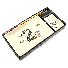 Сервиз для суши None Драконы на белом фоне 1 персона 28х14 см (DN34280G)