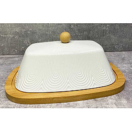 Маслянка фарфоровая на бамбуковій підставці Interos 20 см PJ03449