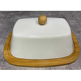 Маслянка фарфоровая на бамбуковій підставці Interos 20 см PJ03449