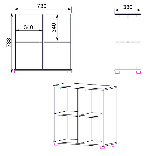 Шкаф книжный Компанит КШ-22 Яблоня 73х33х73,8 см