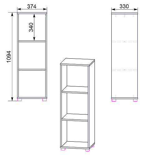 Шкаф книжний Компанит КШ-24 Яблуня 37,4х33х109,4 см