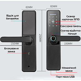 Біометричний замок NaviCat A9 електронний з підтримкою додатку TUYA Black (3_02242)