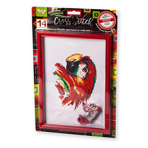 Набор для вышивки крестиком на канве Попугай Danko Toys VKB-01-14 14 цветов ниток
