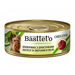Вологий корм для собак Basttet'o Original Яловичина з шматочками лосося та овочами в желе жб 85 г