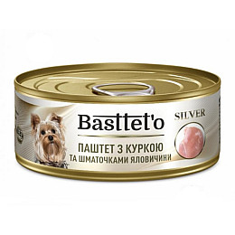 Вологий корм для собак Basttet'o Silver Паштет з куркою та шматочками яловичини жб 85 г