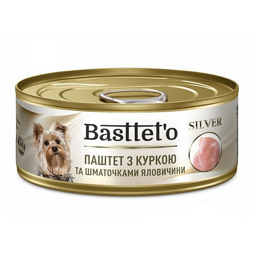 Вологий корм для собак Basttet'o Silver Паштет з куркою та шматочками яловичини жб 85 г
