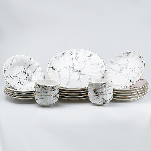 Столовий сервіз на 6 персон керамічний TS Kitchen Marble білий (HP26472)