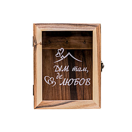 Деревянная ключница на стену с стеклянным окошком ecoWalnut 180x141x82 мм