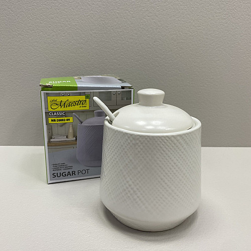 Сахарниця керамічна з ложкою h-11 см Maestro MR-20002-09 White