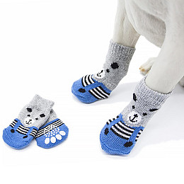 Носки для собак Lesko DT812 Медведь S Сіро-синій з нескользячими накладками