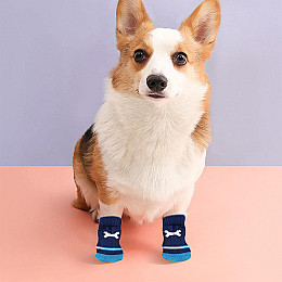 Носки для собак Lesko DT812 Кость L Синій з нескользящими накладками