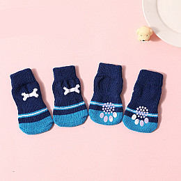 Носки для собак Lesko DT812 Кость L Синій з нескользящими накладками