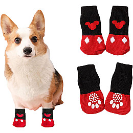 Носки для собак Lesko DT812 Микки L Красно-червоний з неслизькими накладками