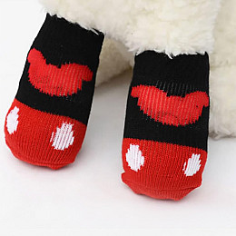 Носки для собак Lesko DT812 Микки M Червоний-чорний з нековзаючими накладками