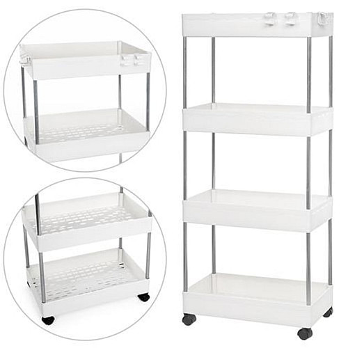 Этажерка напольная на колесиках Stenson R93336 4 яруса 38x13x87 см Белый