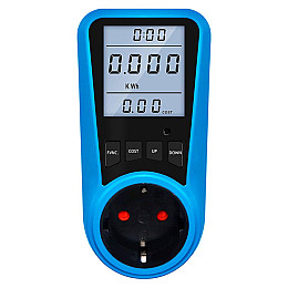 Розетка со счетчиком электроэнергии без подсветки дисплея Intertek KP-PMB09 Blue