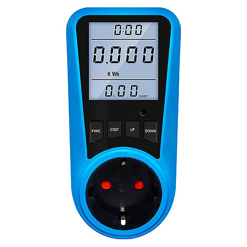 Розетка со счетчиком электроэнергии без подсветки дисплея Intertek KP-PMB09 Blue
