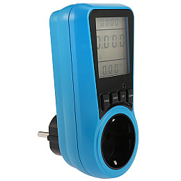 Розетка со счетчиком электроэнергии без подсветки дисплея Intertek KP-PMB09 Blue