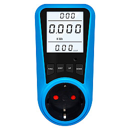 Розетка со счетчиком электроэнергии с подсветкой дисплея Intertek KP-PMB09L Blue