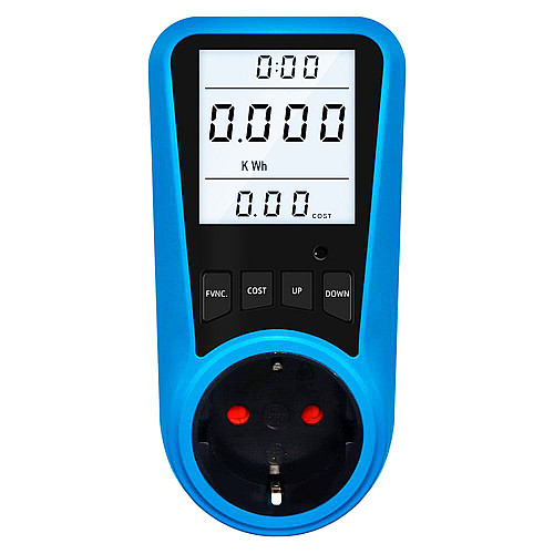 Розетка со счетчиком электроэнергии с подсветкой дисплея Intertek KP-PMB09L Blue