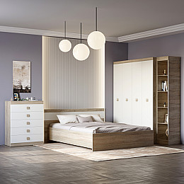 Спальня Соната Еверест Комплект 10 (модульна - 5 елементів) дуб сонома + білий (EVR-2605)