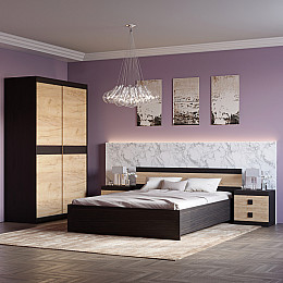 Спальня Соната Еверест Комплект 11 (модульна - 4 елементи) венге темний + дуб крафт золотий (EVR-2641)