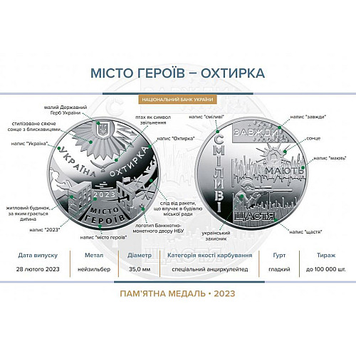 Пам'ятна медаль Collection Місто героїв Ахтирка 2023 р 35 мм Срібний (hub_m5cg83)