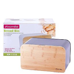 Хлібниця Kamille 35 х 21 х 21 см з бамбука та нержавіючої сталі Чорна KM-1116