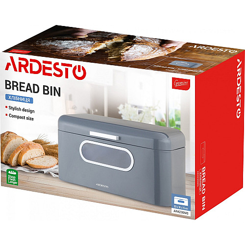 Металева хлібниця сірого кольору 30*18*15 см Ardesto Gemini AR4230MG
