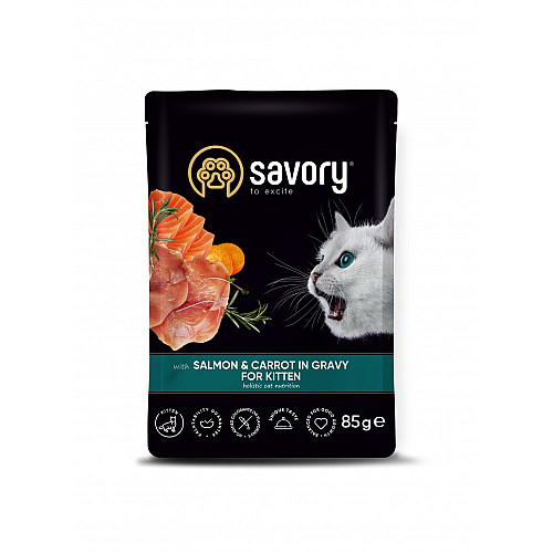 Влажный корм для котят Savory лосось с морковью в соусе 85 г (20079)