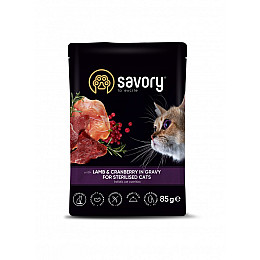 Влажный корм для стерилизованных кошек Savory ягненок с клюквой в соусе 85 г (20093)