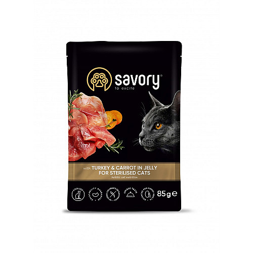 Влажный корм для стерилизованных кошек Savory индейка с морковью в желе 85 г (20109)