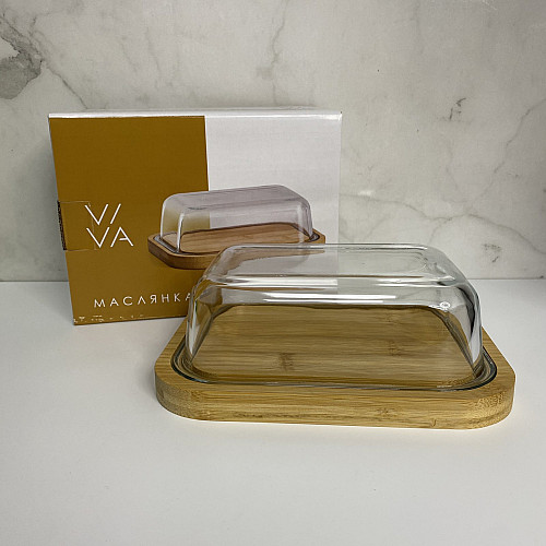 Масленка стеклянная на бамбуковой подставке 18,5*14*7 см Viva Bamboo LB-640